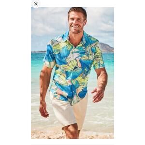 Tommy Bahama Shirt Mens XXL 2XL Blue Floral Coast Nuevo Fronds Island Zone Aloha
